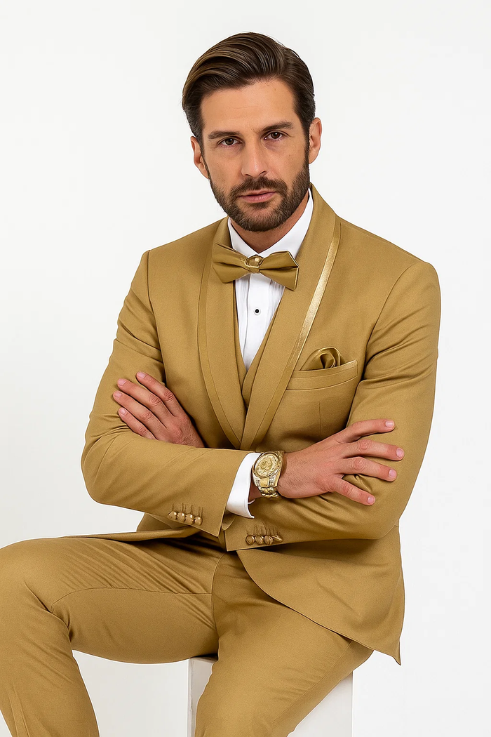Champagne Satin Shawl Collar Tuxedo for Men