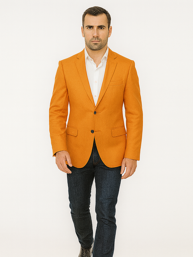Mens Two Button Peak Label Summer Linen Blazer in Orange