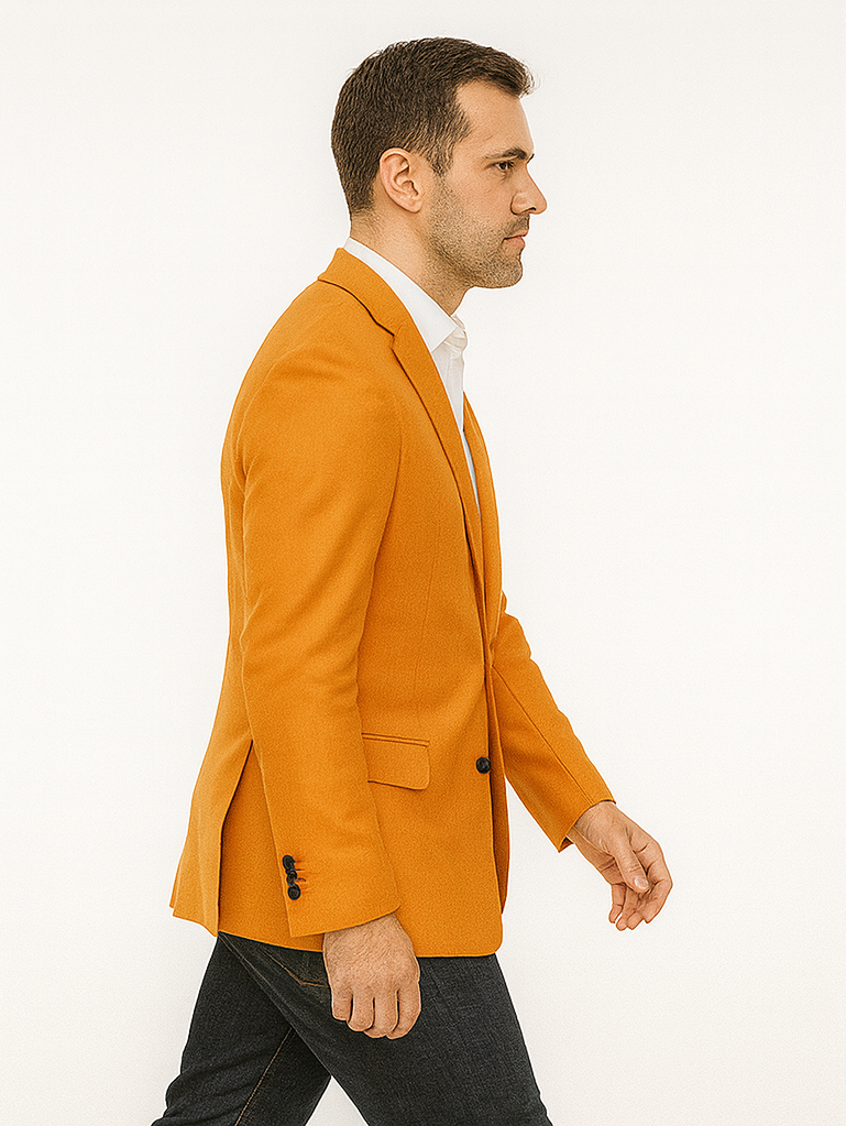 Mens Two Button Peak Label Summer Linen Blazer in Orange