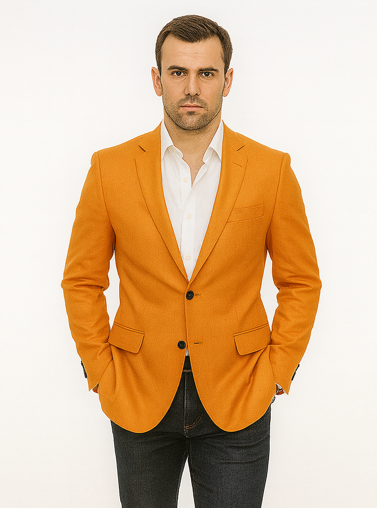 Mens Two Button Peak Label Summer Linen Blazer in Orange