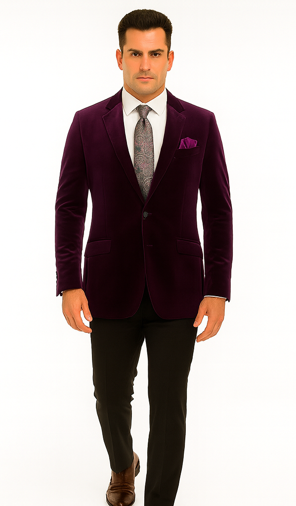 Men's Two-Button Pure Cotton Velvet Purple Sport Coat velour Men's blazer Jacket