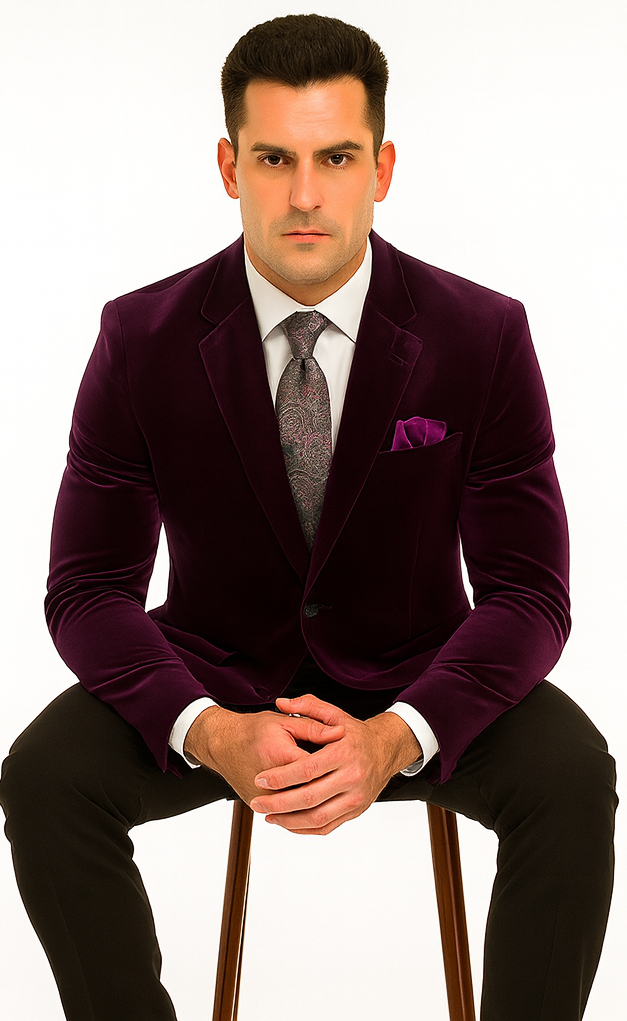 Men's Two-Button Pure Cotton Velvet Purple Sport Coat velour Men's blazer Jacket