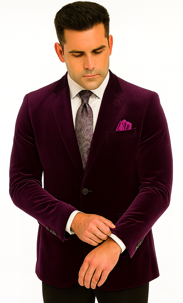 Men's Two-Button Pure Cotton Velvet Purple Sport Coat velour Men's blazer Jacket