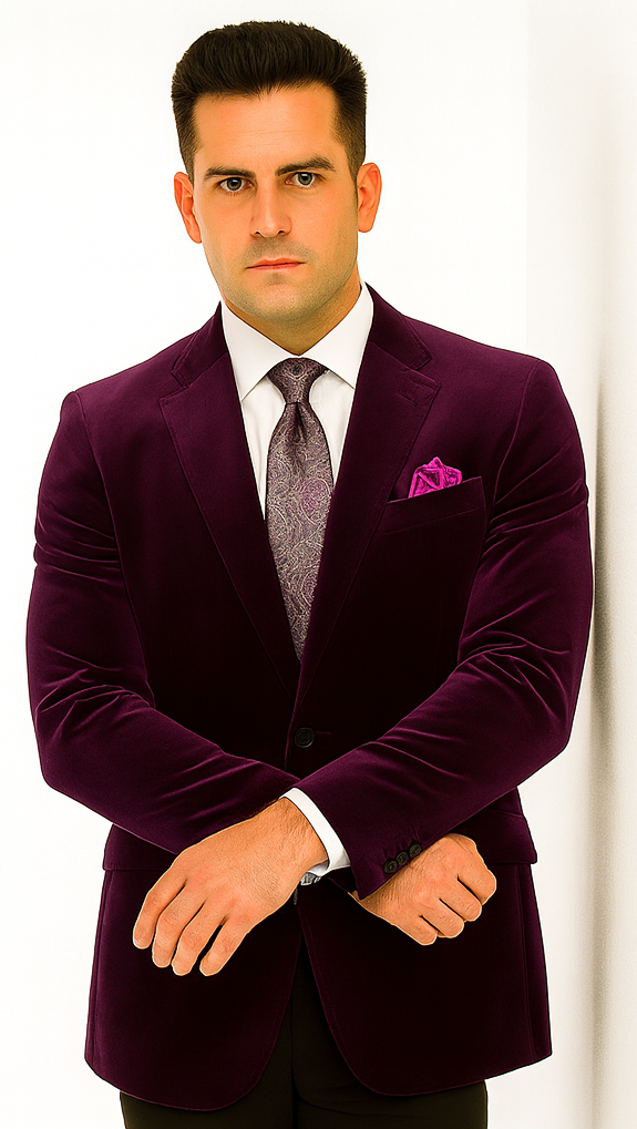 Men's Two-Button Pure Cotton Velvet Purple Sport Coat velour Men's blazer Jacket