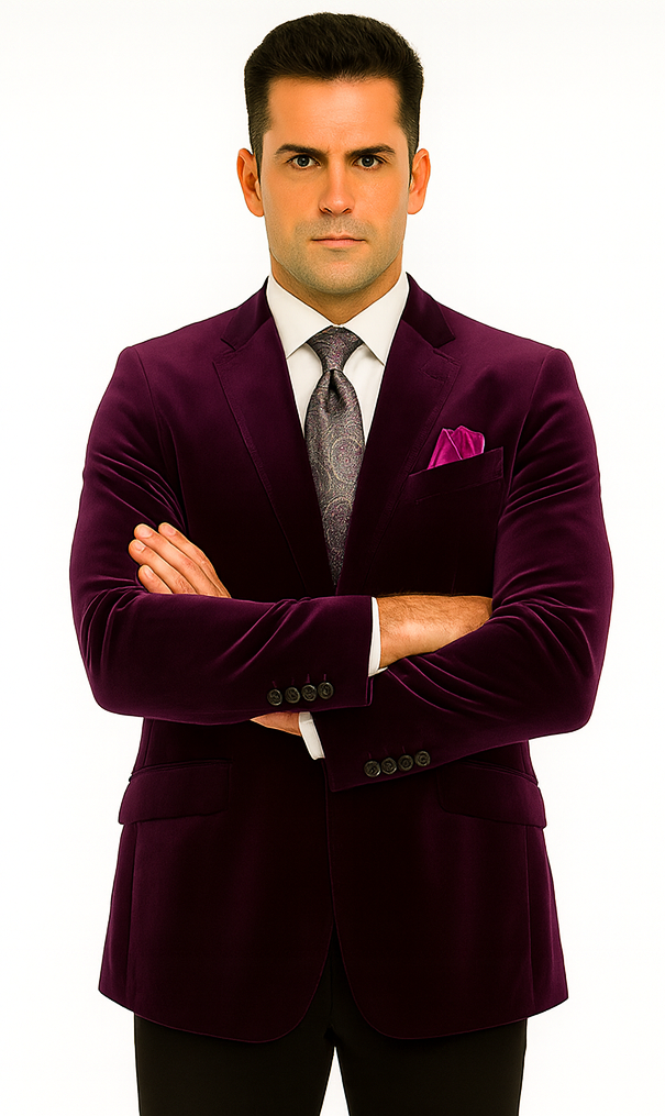 Men's Two-Button Pure Cotton Velvet Purple Sport Coat velour Men's blazer Jacket