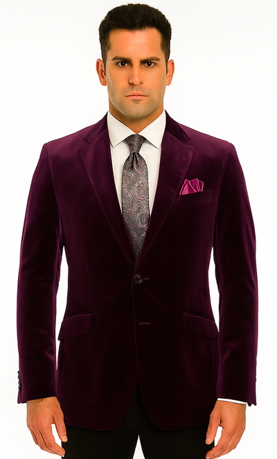 Men's Two-Button Pure Cotton Velvet Purple Sport Coat velour Men's blazer Jacket