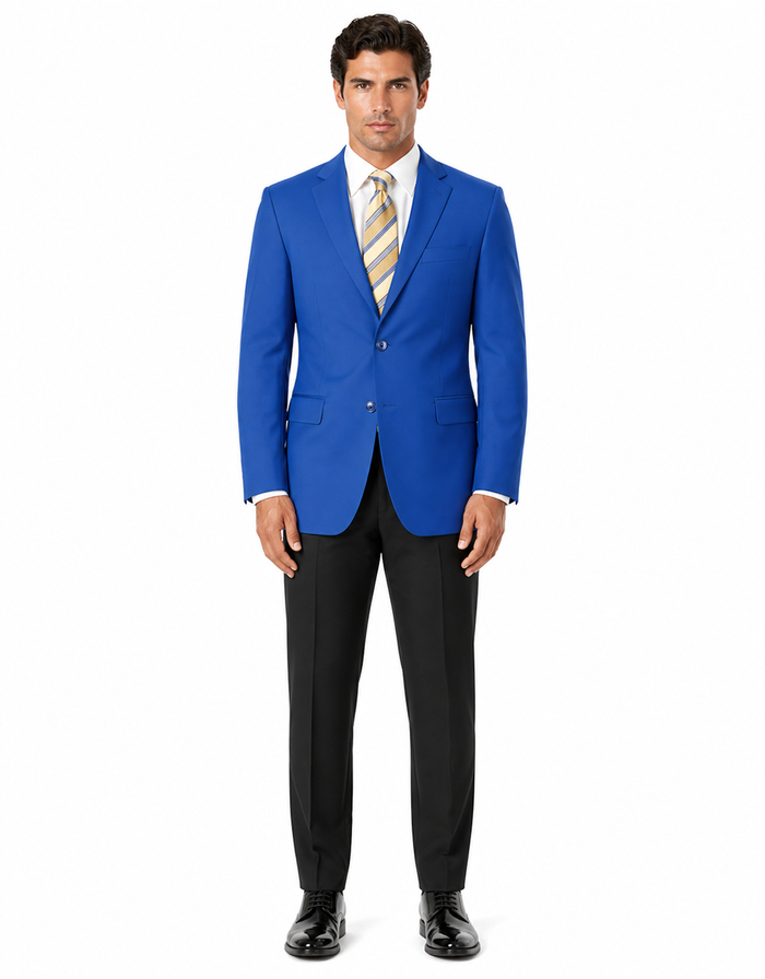 Men's Two Button Royal Blue Men's Wholesale Blazer Sport Coat Jacket With Gold Buttons Royal Blue