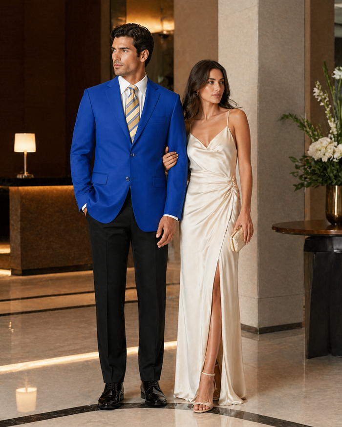 Men's Two Button Royal Blue Men's Wholesale Blazer Sport Coat Jacket With Gold Buttons Royal Blue