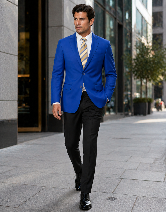 Men's Two Button Royal Blue Men's Wholesale Blazer Sport Coat Jacket With Gold Buttons Royal Blue