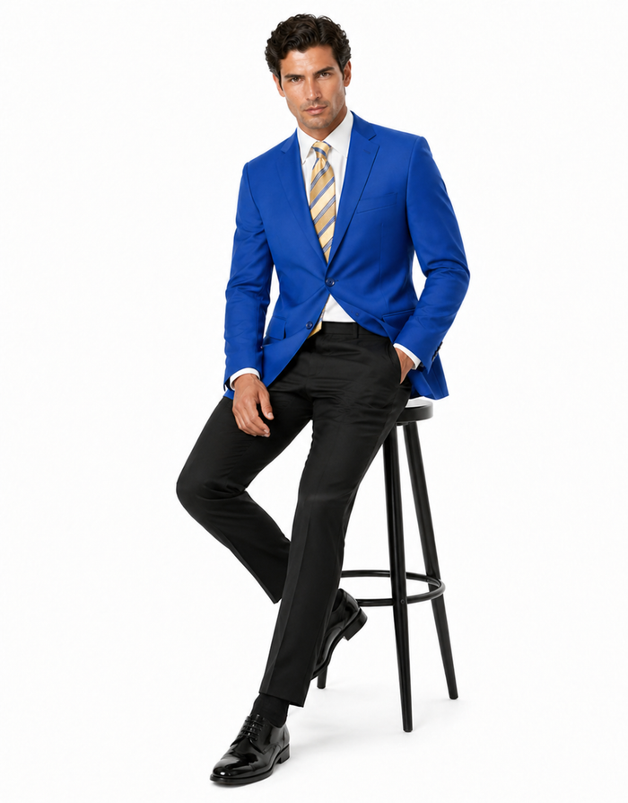 Men's Two Button Royal Blue Men's Wholesale Blazer Sport Coat Jacket With Gold Buttons Royal Blue