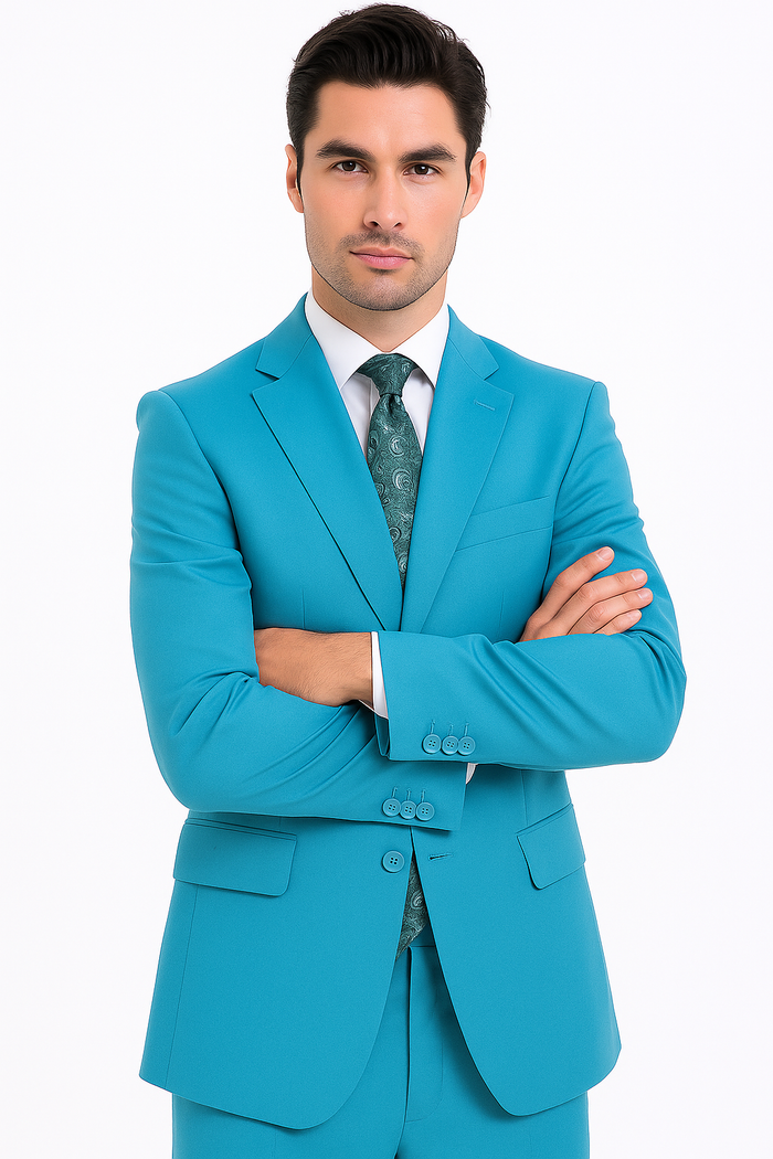 Men's Two Button turquoise Blue Color Affordable Cheap Priced Men's Dress Suit For Sale - RET208-19