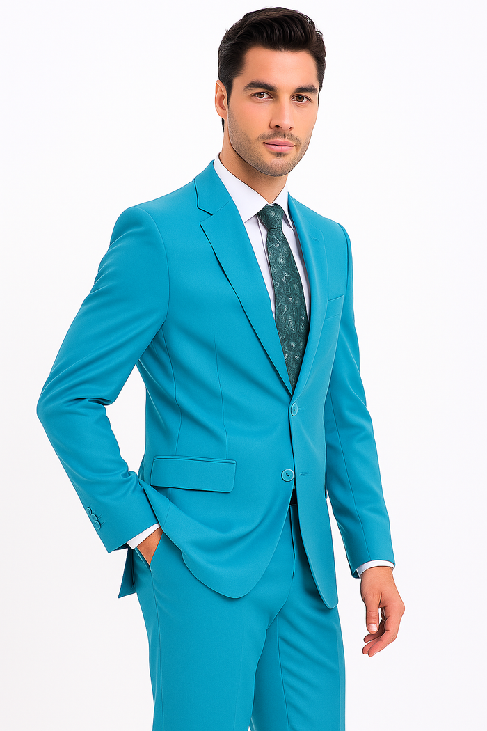 Men's Two Button turquoise Blue Color Affordable Cheap Priced Men's Dress Suit For Sale - RET208-19