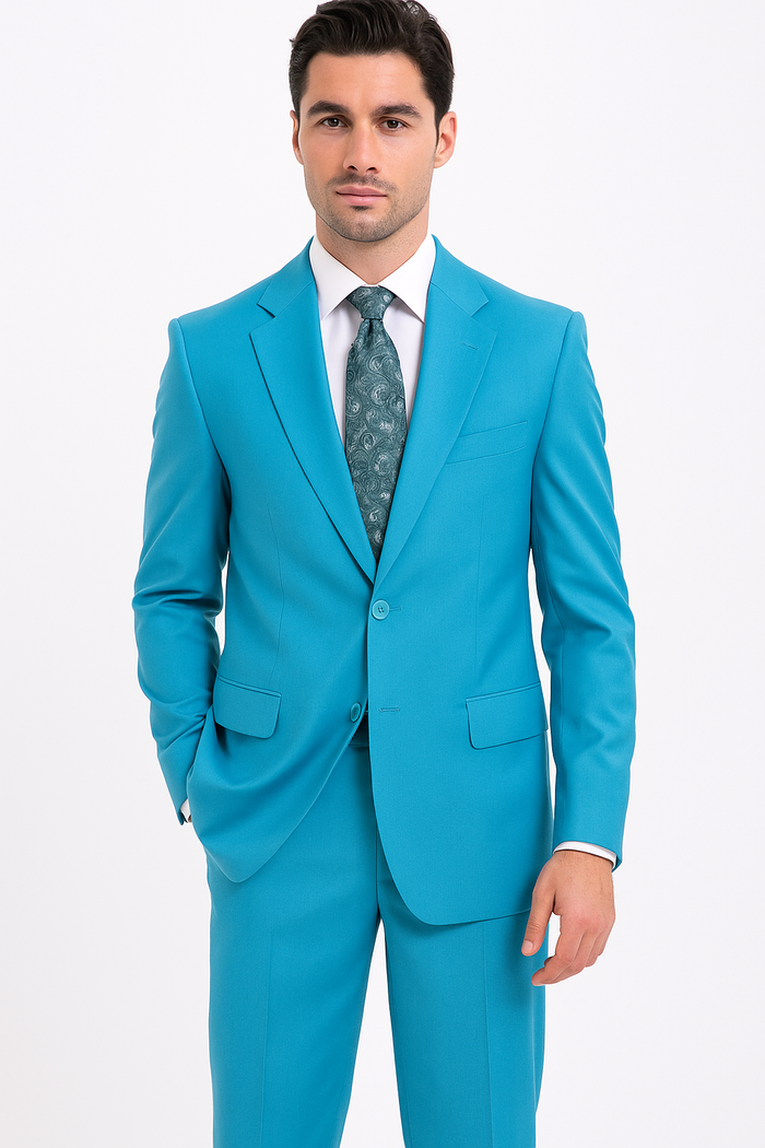 Men's Two Button turquoise Blue Color Affordable Cheap Priced Men's Dress Suit For Sale - RET208-19