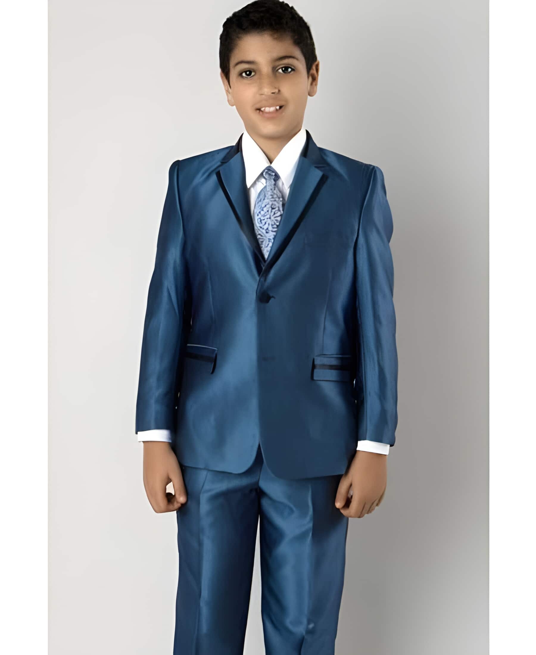 men's Two Toned Trimmed Lapel Sharkskin Midnight blue Navy Prom ~ Wedding Groomsmen Tuxedo Toddler Suits for Weddings
