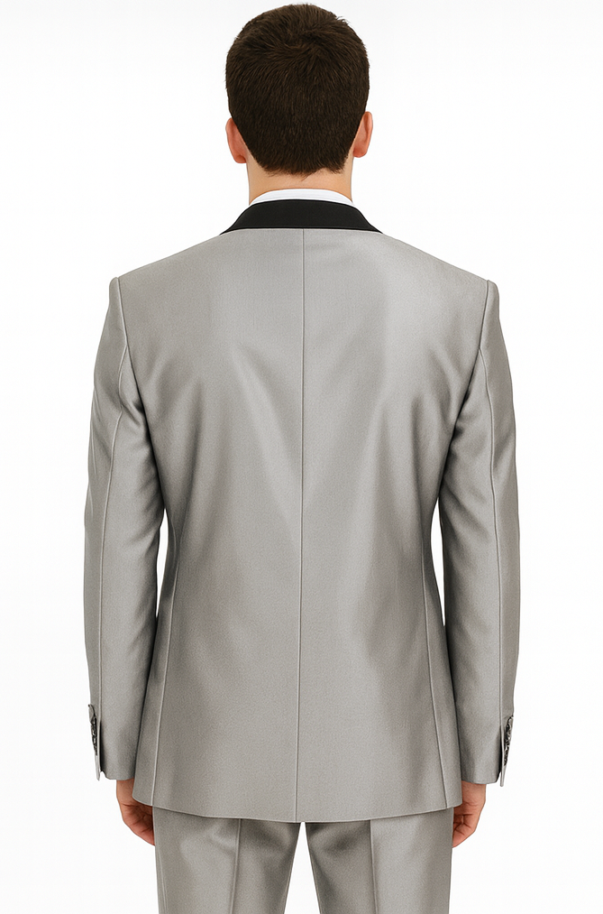 Men's Two Toned Tuxedo Trimmed Jacket And Suit Silver Grey