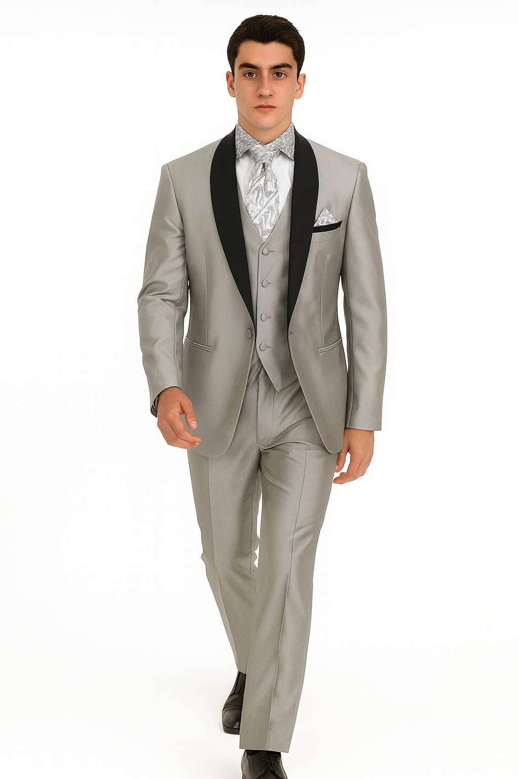 Men's Two Toned Tuxedo Trimmed Jacket And Suit Silver Grey