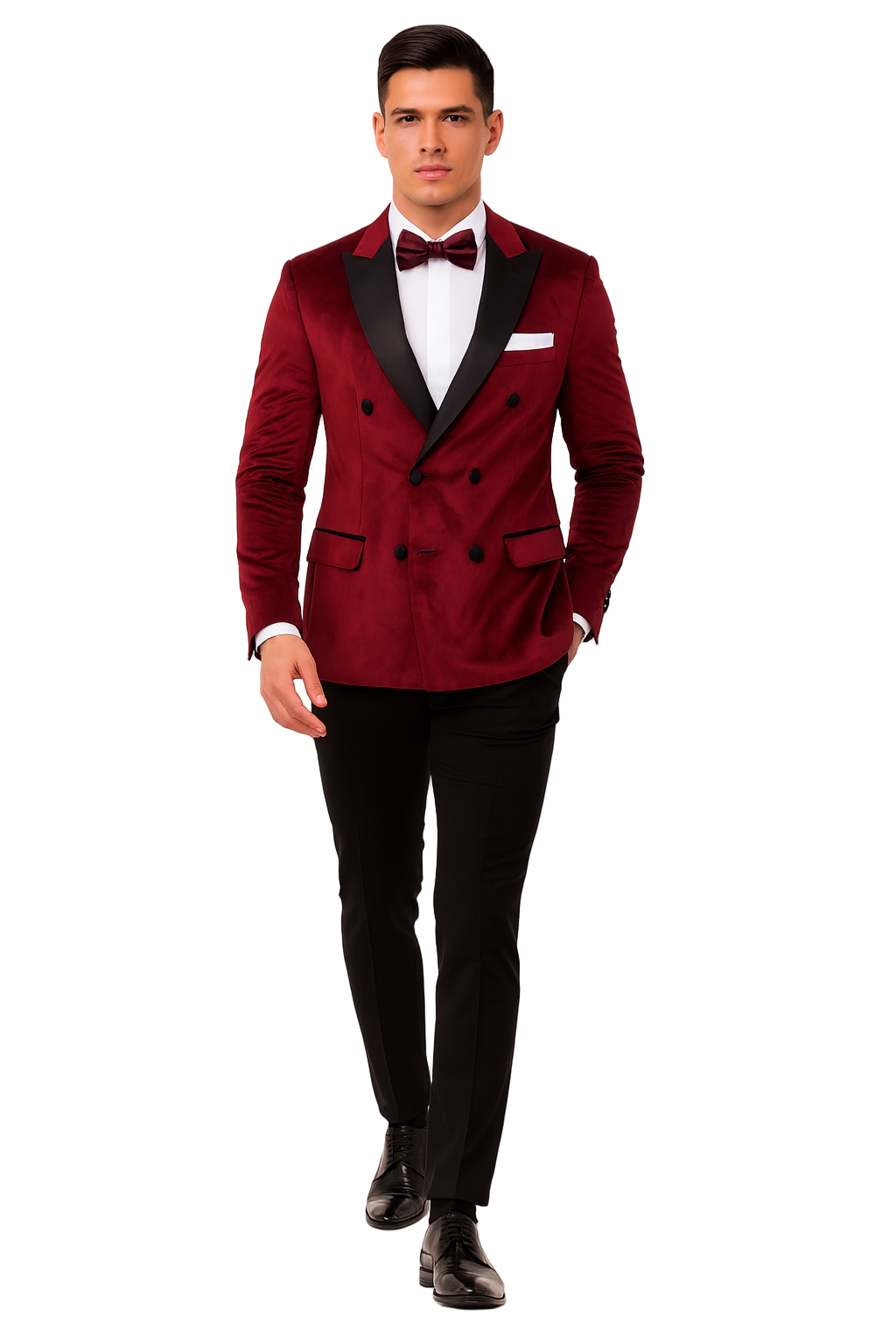 SKU#JA58269 Mens Burgundy Velvet Tuxedo - Velvet Suits Double Breasted Tuxedo Suits - Slim Fit