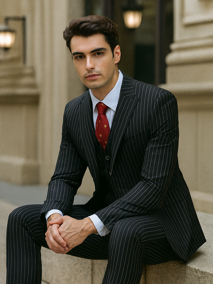 Men's Black Pinstripe 1920s Gangster Suit