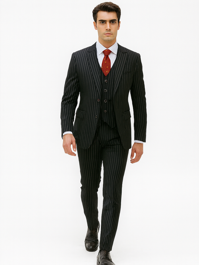 Men's Black Pinstripe 1920s Gangster Suit