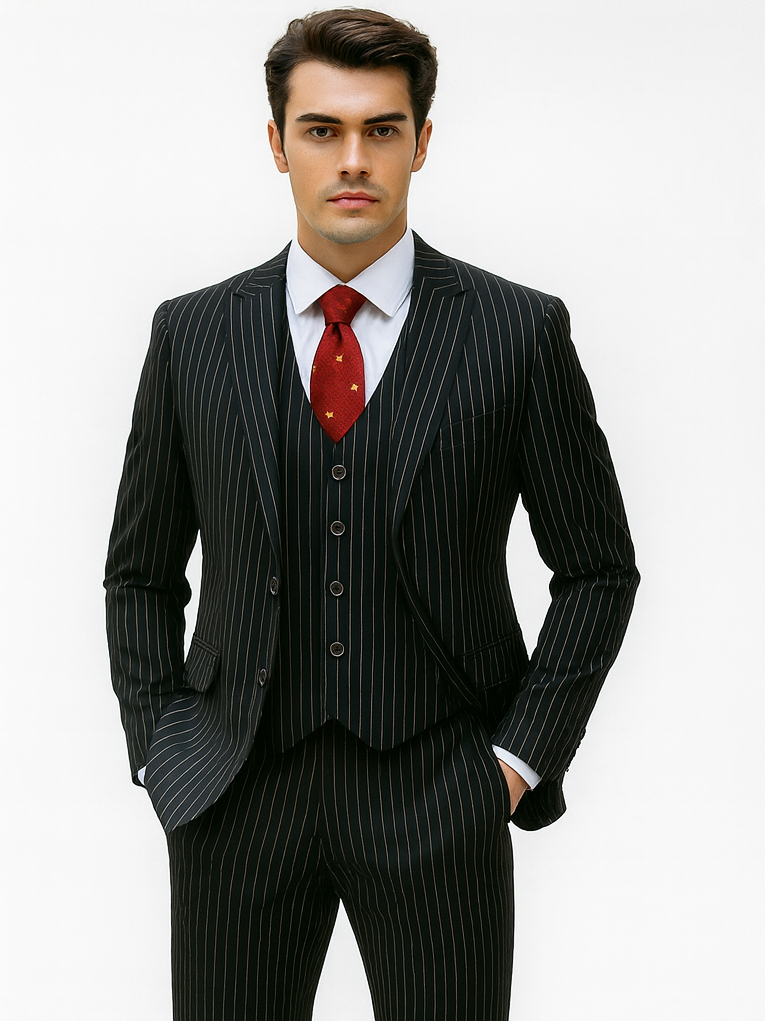 Men's Black Pinstripe 1920s Gangster Suit