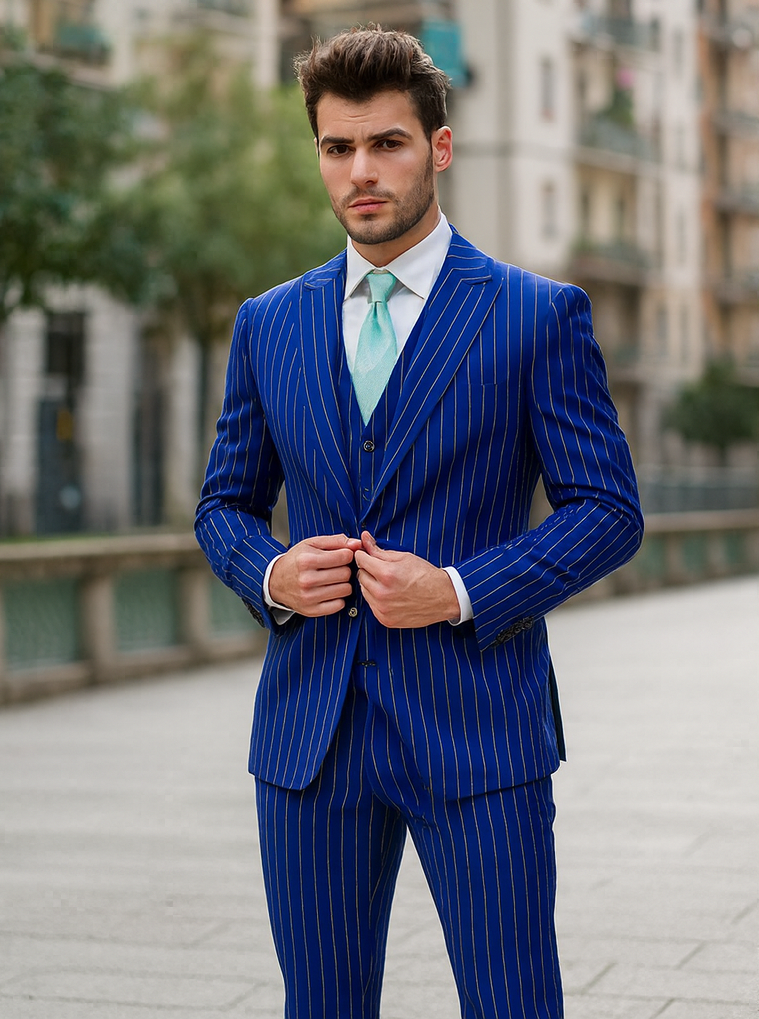 Gangster 1920s Blue Pinstripe Suit with Vest