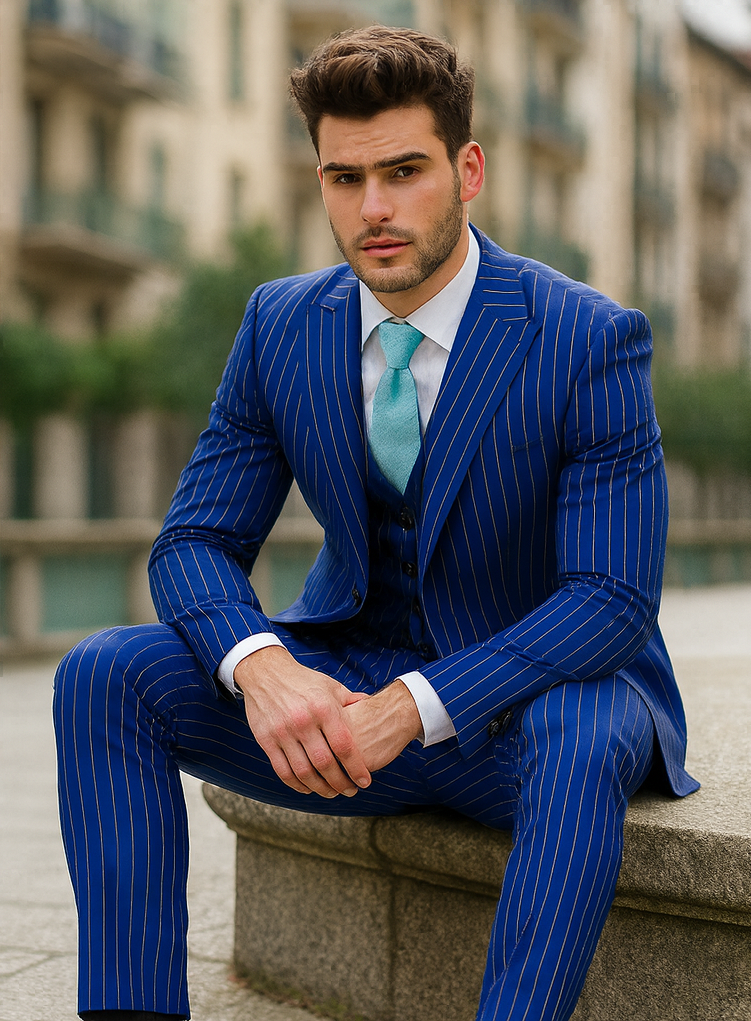 Gangster 1920s Blue Pinstripe Suit with Vest