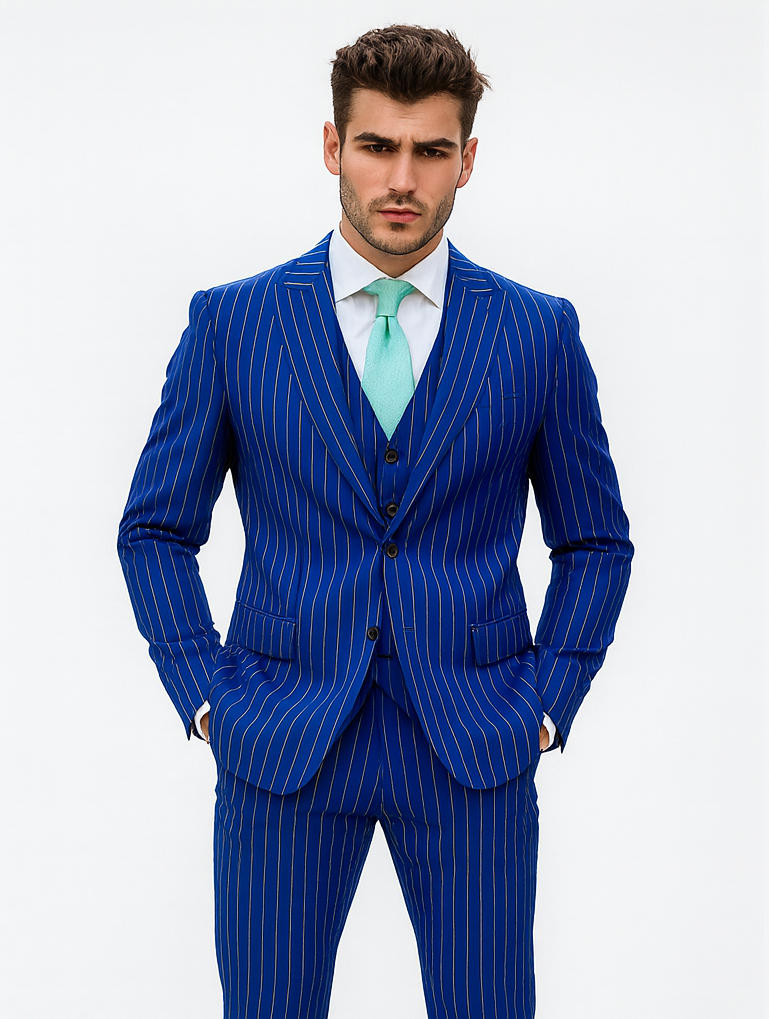 Gangster 1920s Blue Pinstripe Suit with Vest