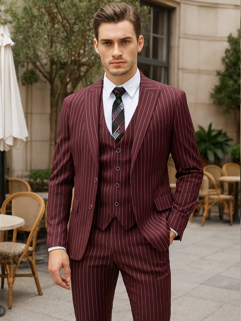 Burgundy 1920s Gangster Pinstripe Suit for Men