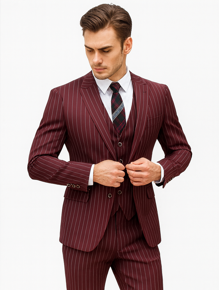 Burgundy 1920s Gangster Pinstripe Suit for Men