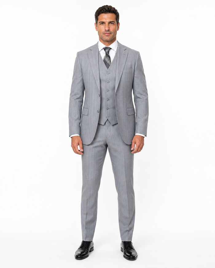 Grey Pinstripe Gatsby Vested Suit - Regular Fit