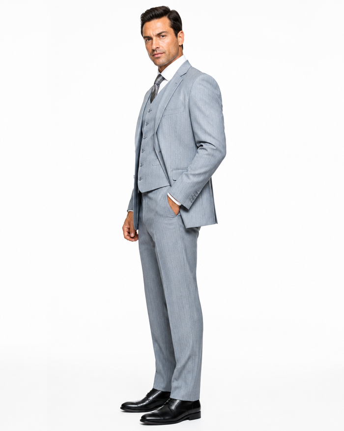 Grey Pinstripe Gatsby Vested Suit - Regular Fit