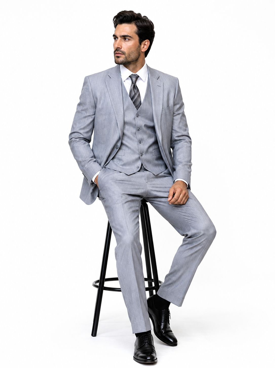 Grey Pinstripe Gatsby Vested Suit - Regular Fit
