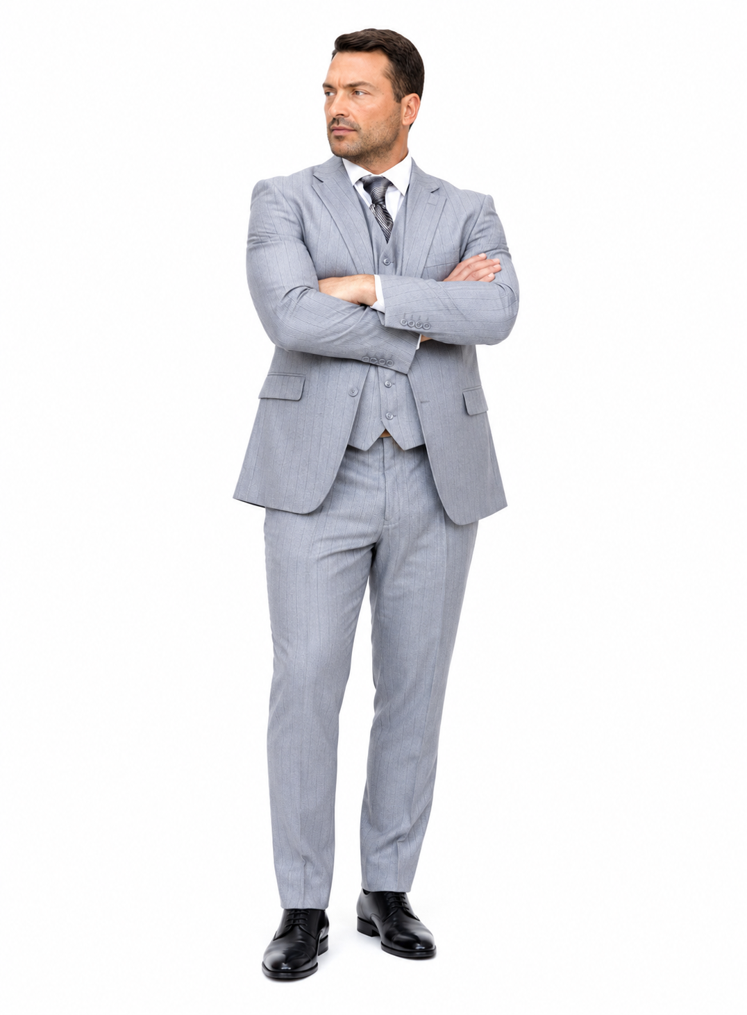 Grey Pinstripe Gatsby Vested Suit - Regular Fit