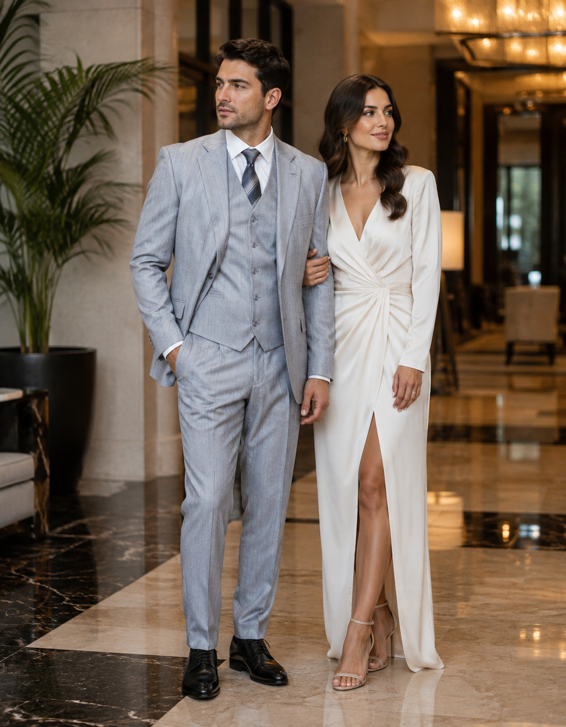 Grey Pinstripe Gatsby Vested Suit - Regular Fit