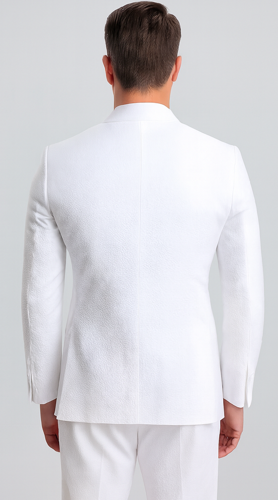White Pinstripe Seersucker Jacket + Pants Suit for Men
