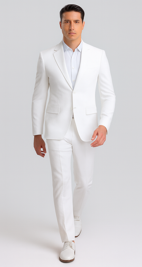 White Pinstripe Seersucker Jacket + Pants Suit for Men
