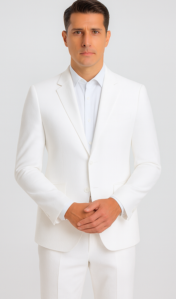 White Pinstripe Seersucker Jacket + Pants Suit for Men