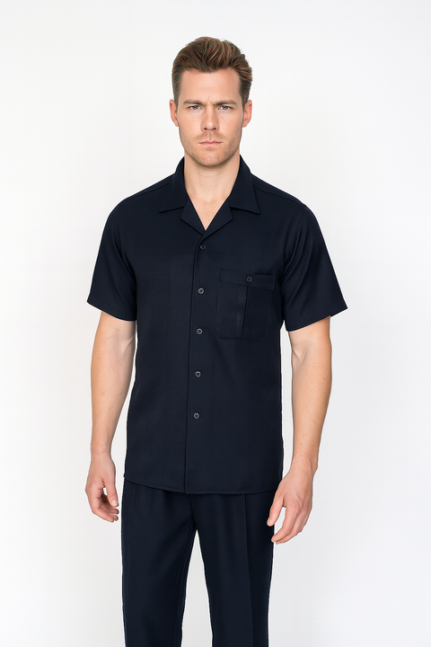 Mens Black Walking Suit Set with Matching Shirt & Pants