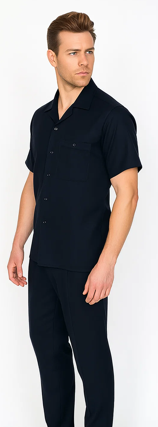 Mens Black Walking Suit Set with Matching Shirt & Pants