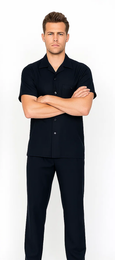 Mens Black Walking Suit Set with Matching Shirt & Pants