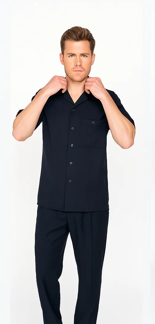Mens Black Walking Suit Set with Matching Shirt & Pants