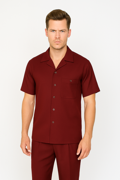 Burgundy Men's Casual Walking Suit Set