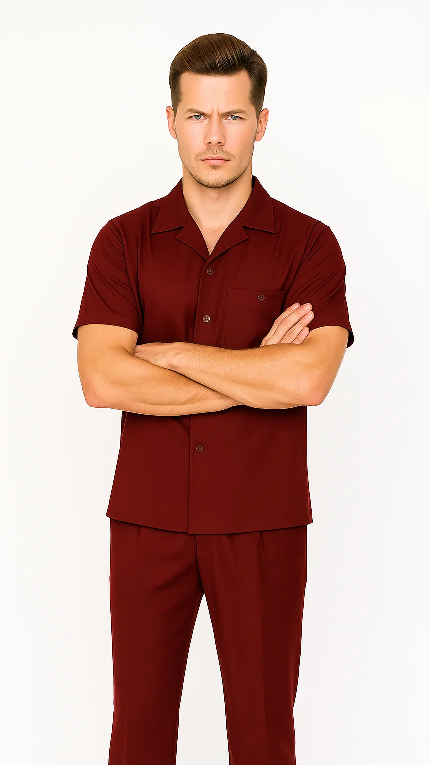 Burgundy Men's Casual Walking Suit Set
