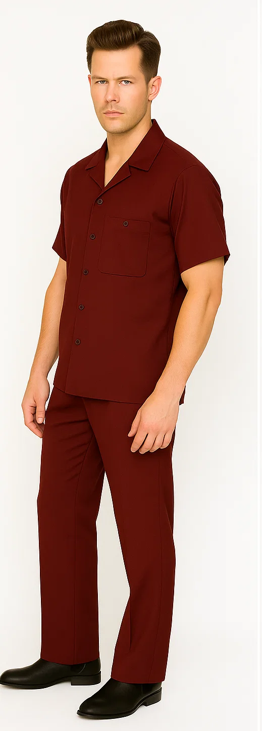 Burgundy Men's Casual Walking Suit Set