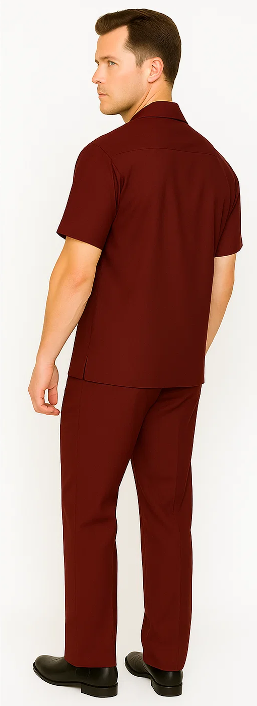 Burgundy Men's Casual Walking Suit Set