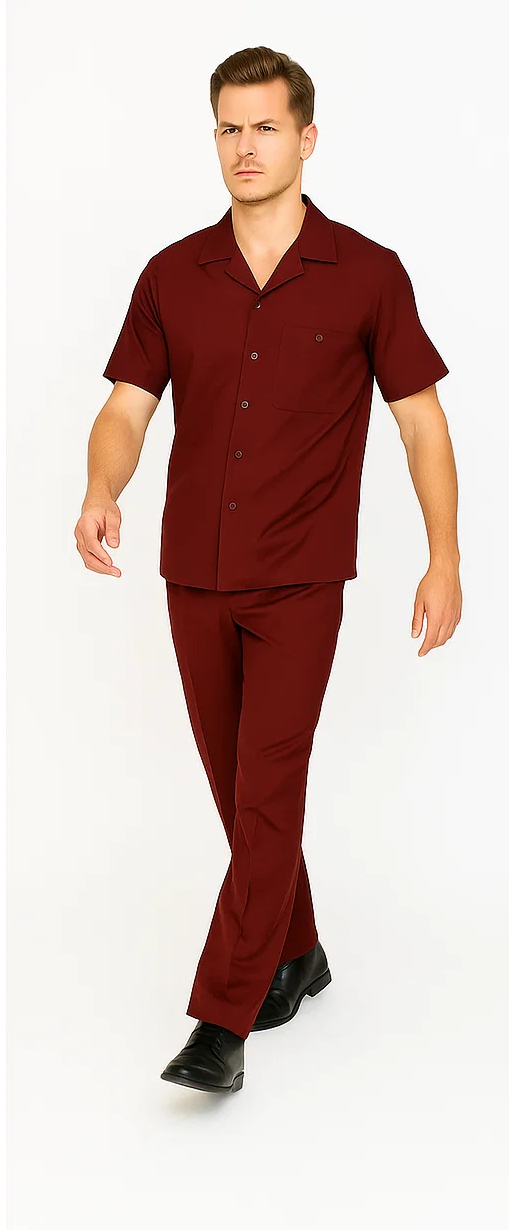 Burgundy Men's Casual Walking Suit Set
