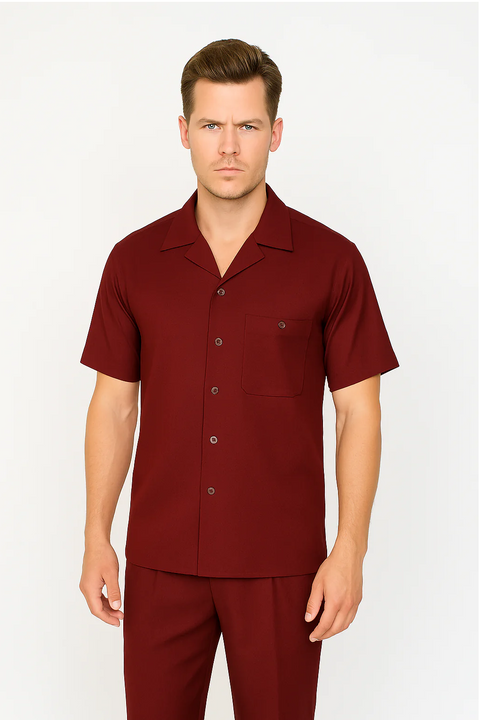 Mens Walking Suit in Color Burgundy leisure suit casual Matching Shirt and Pants $99