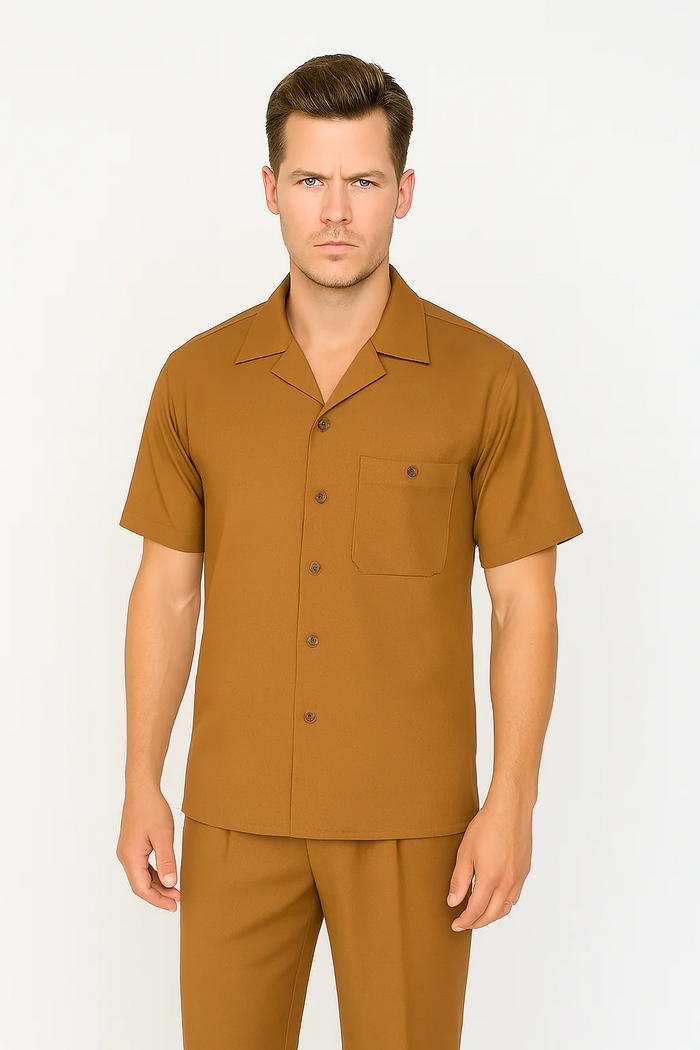 Mens Walking Suit in Color caramel leisure suit casual Matching Shirt and Pants $99