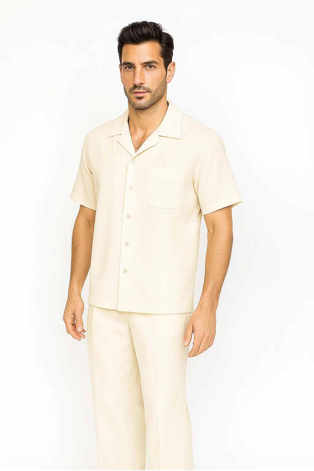 Cream Men's Walking Suit Set with Shirt and Pants