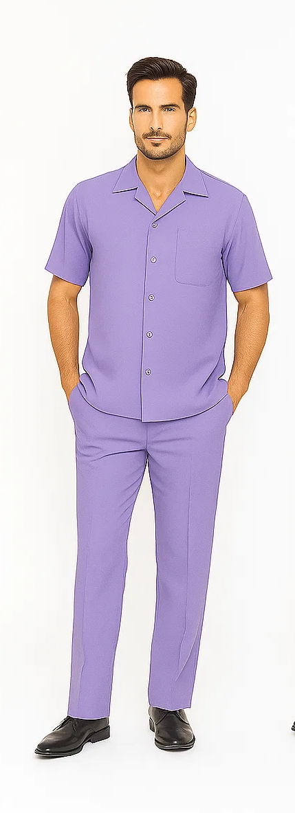 Mens Walking Suit in Color lavender suit casual Matching Shirt and Pants $99